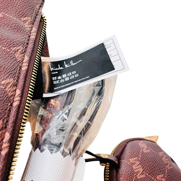 Nicole Miller Brown Logo Crossbody & Earbud Case - Picture 6 of 8